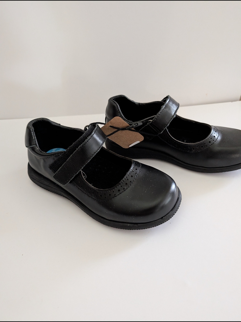 Girls Black Mary Jane School Shoes with Hook-and-Loop Strap